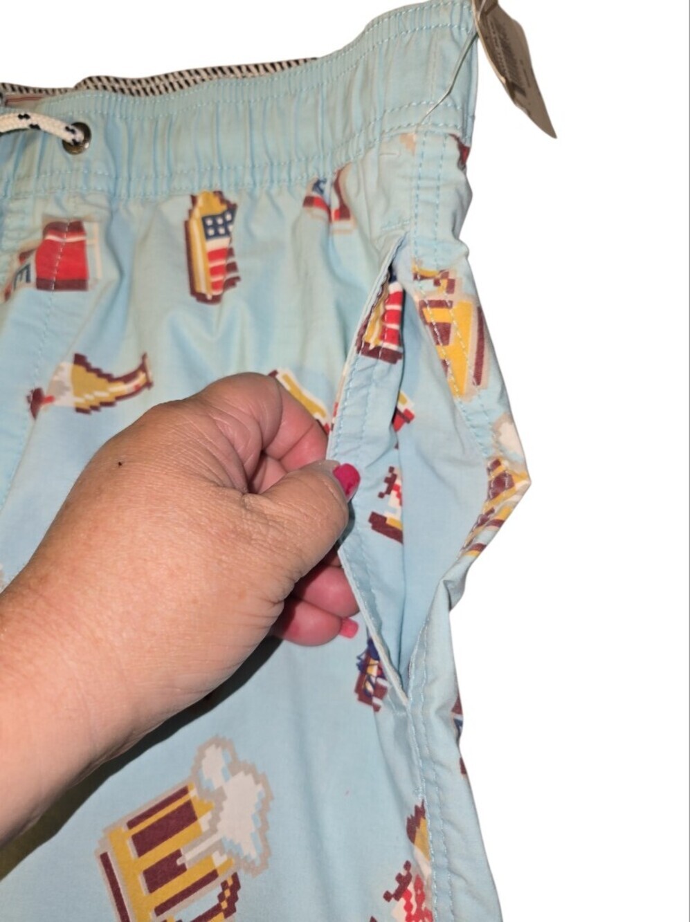 NWT Party Pants Beer Me Shorts Small Light Blue Pockets Swim Trunks Quick Dry - Picture 3 of 6